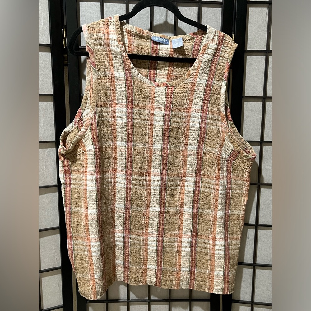 LIZ & ME STRETCHY Striped Sleeveless Textured Tank - Beige Rust Cream SIZE 5X - Picture 4 of 6